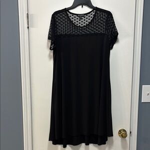 Nina Leonard Polka Dot Mesh Top Dress
